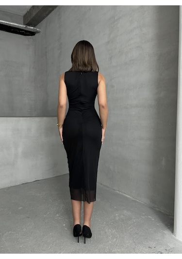 Kadın Tüllü Kolsuz Elbise Siyah