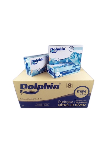 Dolphin Pudrasız Nitril Eldiven Mavi S  20 x 100'lü