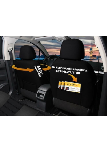 Pandami Oto Koltuk Kılıfı, Tam Set, Tay Tüyü / Siyah