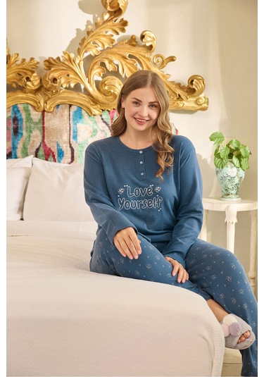 Aydoğan Kadın Suzi Büyük Beden Termal Petrol Pijama Takım 0680 Petrol