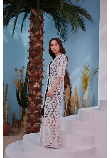 Remsa Mayo Üzerine Önü Açık Pareo 498-486 Kırık Beyaz Beyaz