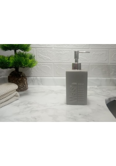 Seramik Sıvı Sabunluk Gri Modern 7x7x17cm 300ml Banyo Seti