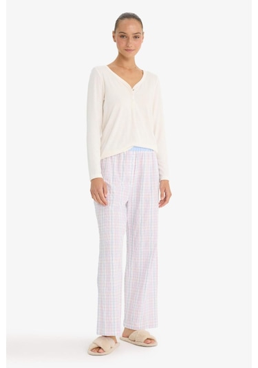 Defacto Regular Fit Uzun Boy Gofre Dokulu Pijama Altı-fall İn Love F8935ax25hsbe551 Mavi