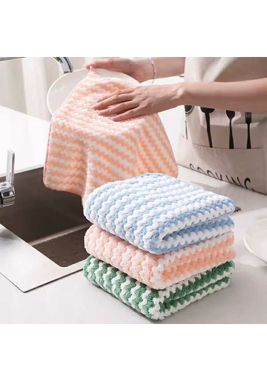 Renkli 3 Adet Süper Emici Temizlik Bezi Mikrofiber Mutfak Bulaşık Bezi Kahverengi - Pembe - Sarı