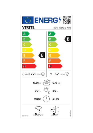 Vestel KCMI 98142 G WIFI 1400 Devir 9 KG + 6 KG Kurutmalı Çamaşır Makinesi