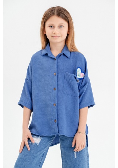 Kız Çocuk Cep Detaylı Gömlek 3120 Saks