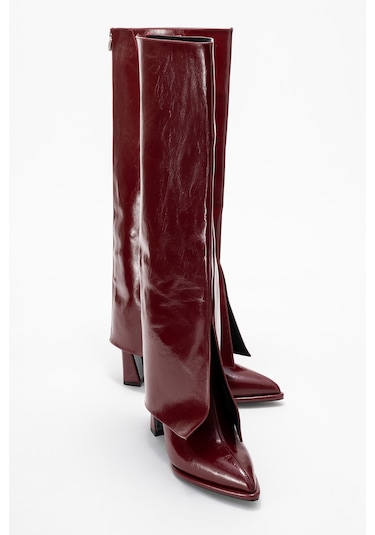 Aja Bordo Kadın Kalın Topuklu Çizme Olabilen Bot Bordo
