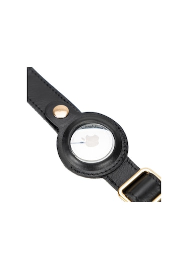 Doggo Gerçek Deriden El Yapımı Köpek Tasması Apple Airtag Uyumlu 50 CM Parlak Siyah