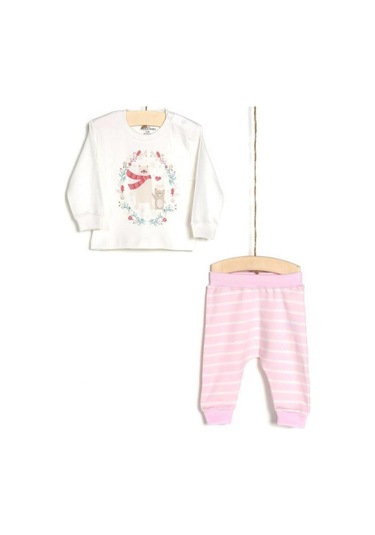 Ekru Kız Bebek Badi Pantolon 2li Takım Ekru