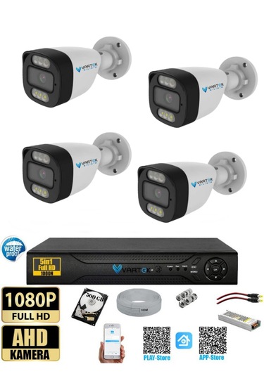 4 Kameralı 500gb Hdd Güvenlik Kamera Seti 5mp 1080p Full Hd Tam Renkli Gece Görüş Dvr Kayıt Cihazlı Tak Çalıştır Sistem