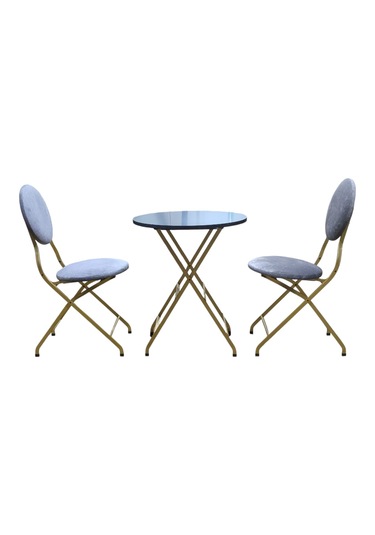 Katlanabilir Gri Kumaş Metal Goldmasa Ve Sandalye Takımı - 2 Sand
