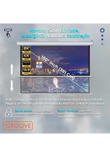 Groove Vizio Pro 150 Inch 332x188cm Blackout Işık Geçirmez Profesyonel Projeksiyon Perdesi +canlı Renkler+göz Koruması+leke Tutmaz Projector