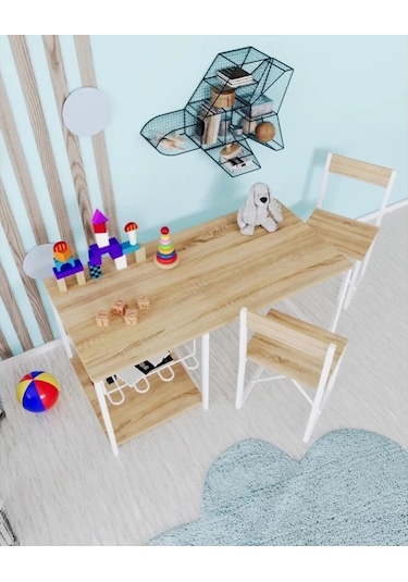 Çocuk Çalışma Masası Ve 2 Sandalyeli Çam