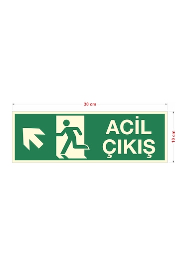 Fosforlu Acil Çıkış Sol Yukarı Çapraz Uyarı İkaz Tabelası 10x30