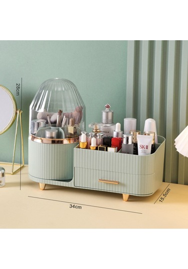 Makyaj Organizer Kozmetik Aksesuar Fırça Ve Takı Düzenleyici Çok Amaçlı Makyaj Kutusu Yeşil