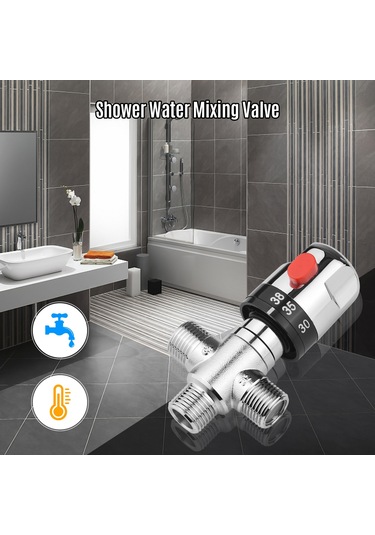 Springsun Termostatik Su Karıştırma Valfi - Güneş Enerjili Sistemler İçin Bakır Sıcak Soğuk Duş Bataryası Gümüş