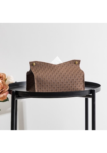 Füme Kırmızı Deri Doku Kutusu Ev Oturma Odası Çay Masası Pu Rattan Deri Doku Kutusu Mutfak Masaüstü İskandinav Peçete Tutucu Saklama Kutusu