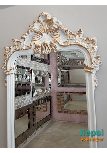 Vintage Madam Model Beyaz Altın Renk Varaklı Boy Aynası (442907834) Beyaz