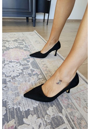 10 1401 Topukla Kadın Kadeh Topuklu Stiletto Siyah Süet