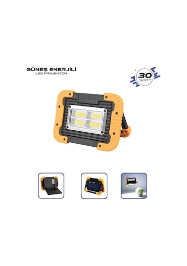 Lambada Solar 12v Cob Ledli El Projektörü Güneş Enerjili-şarjlı Usb Çıkışlı