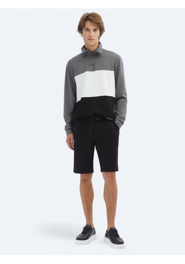 Siyah Düz Örme Jogging Fit Spor Bermuda Siyah