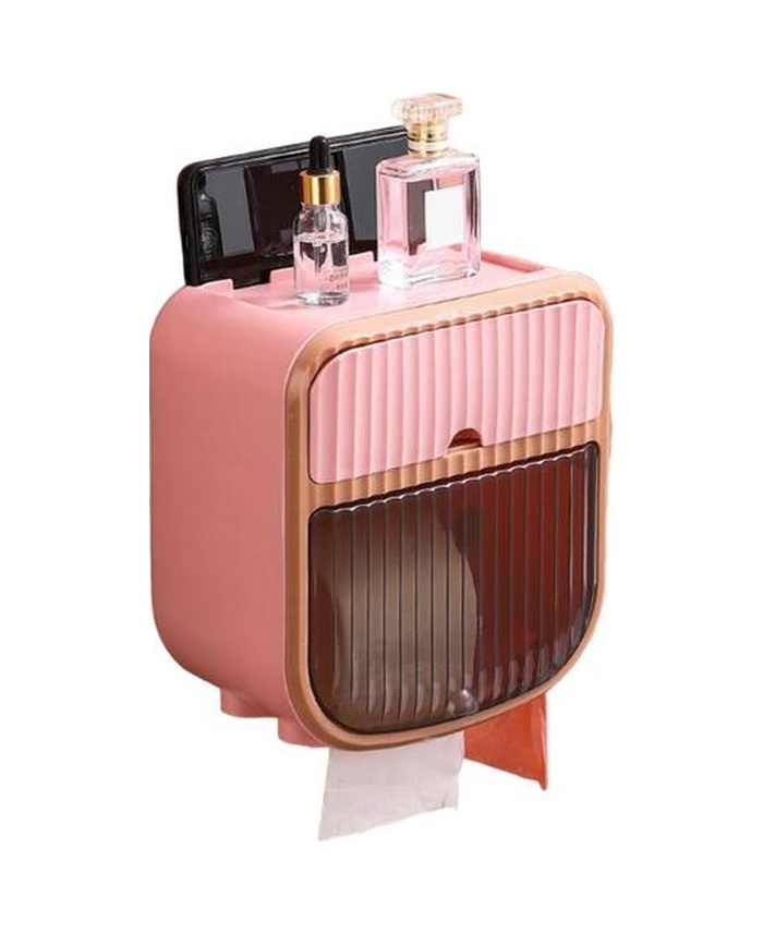 Pembe Doku Kabı Neme Dayanıklı Organizatör Plastik Kolay Kurulum Duvar Asılı Tuvalet Kağıdı Raf Ev Gereçleri