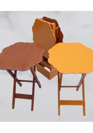 1448bng90085çanta Zigon Sehpa Yonca Dörtlü Model Ahşap Mdf Ceviz Ve Hardal Renk Uyum El Yapım