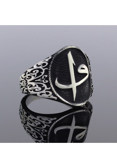 925 Ayar Gümüş Elif Vav Tasarım Erkek Yüzük Gümüş