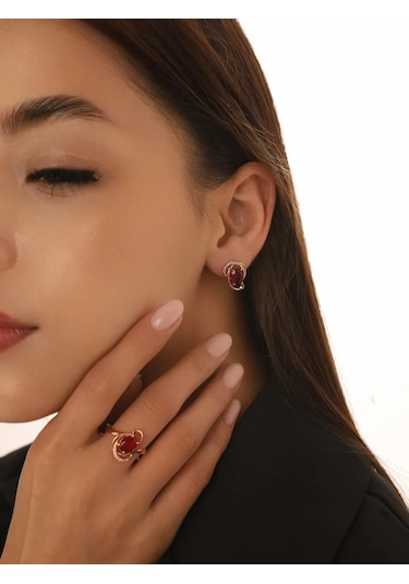 Serebranyj Dom Kırmızı Taşlı Gümüş 925 Küpe 9888308 Altın