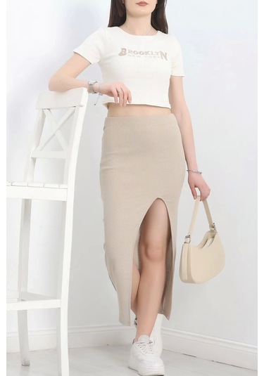 Nakışlı Etekli Takım Bej Beyaz S3899 Bej
