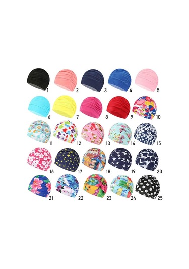 Baskılı Spor Aksesuarları Elastik Naylon Türban Uzun Saç Koruma Havuz Banyo Şapkaları Yüzme Kap 12 Çok Renkli