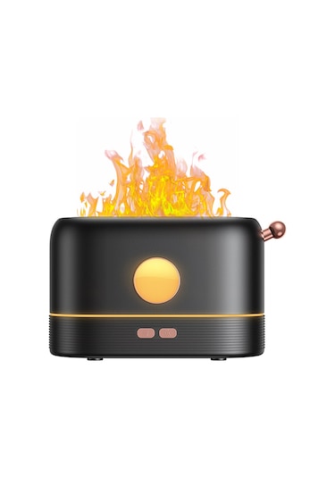 Hangfox Siyah Usb Aromalı Nemlendirici - Simülasyon Alev Efekti, 3 Renk Ambiyans Lambası, Ultrasonik Atomizasyon, Akıllı Su Seviyesi Kontrolü