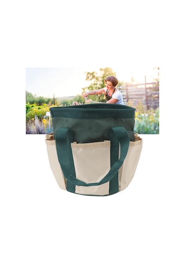 Folinda Yeşil Ve Bej 600d Oxford Kumaş Bahçe Aleti Çantası, 6 Cepli Sağlam Taşınabilir Gardening Gereçleri Depolama Çantası