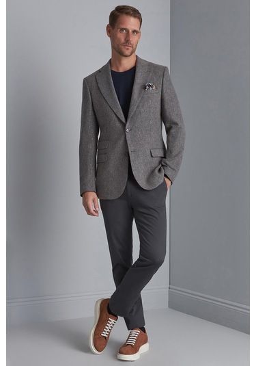 Erkek Gri Regularfıt / Rahat Kalıp Mono Yaka Ceket-10325 Gri