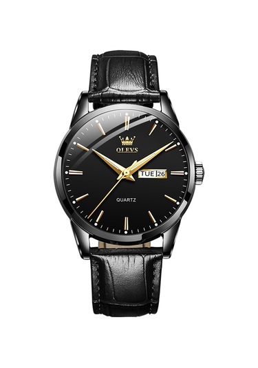 Olevs 6898 Erkekler Moda Su Geçirmez Çift Takvim Kuvars İzle Siyah