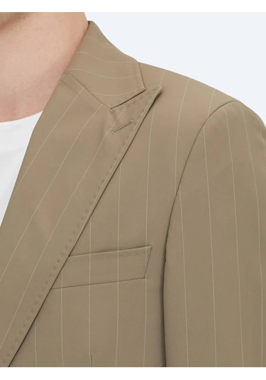 Vizon Çizgili Modern Fit Takım Elbise Vizon