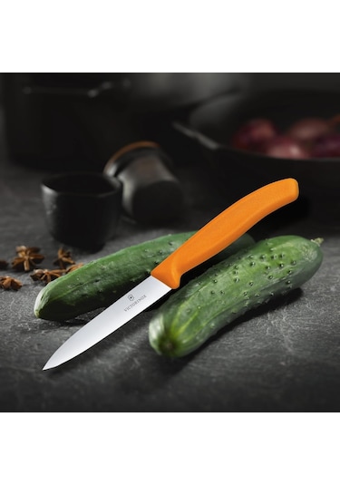 Victorinox Sivri Uç Düz Soyma Bıçağı 10 CM Turuncu