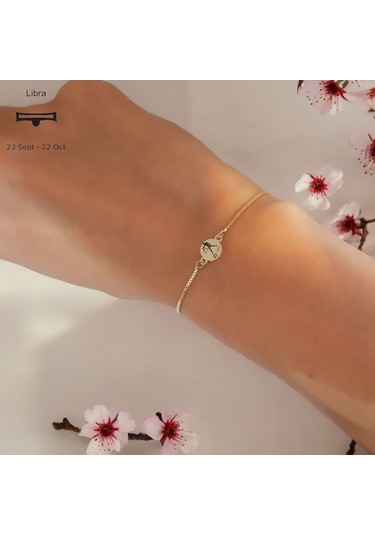 Archin Terazi Burçları İçin Zincirli 14 Ayar Altın Plakalı Yuvarlak Motifli Hediye Bileklik-417burç Terazi