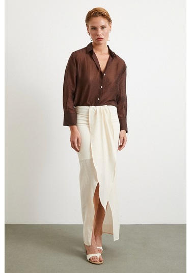 Önü Bağlamalı Etek Krem Krem