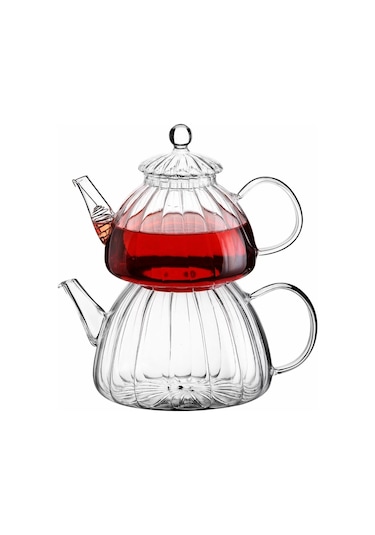 Ateşe Dayanıklı Borosilikat Cam Çaydanlık Demlik Takımı