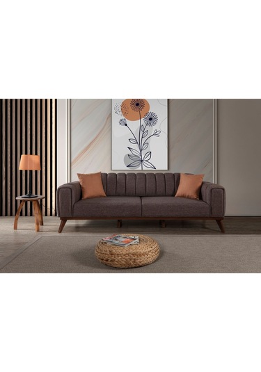 Velar Yataklı Kanepe Keten Kahve Kahve