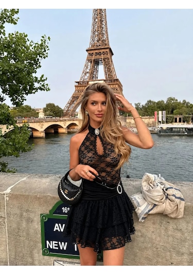 Havens Alyona Dantel Şortlu Elbise Siyah