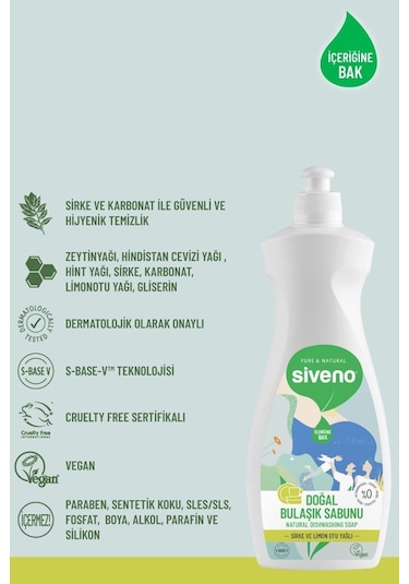 Siveno %100 Doğal Bulaşık Sabunu Bitkisel Elde Bulaşık Sabunu Nemlendirici Vegan 500 ML