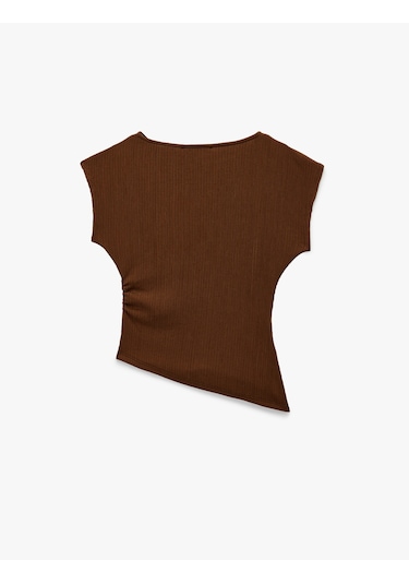 Koton Drape Detaylı Kayık Yuvarlak Yaka Kolsuz Desenli Bluz Kahverengi 6sak70018ek Kahve