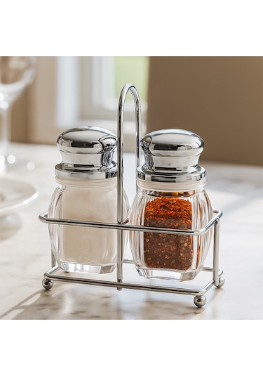 Porsima Pbt-568 2li Metal Standlı Akrilik Tuzluk Biberlik Seti Şeffaf