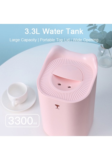 Geeroyoo Usb Beslemeli Pembe Nemlendirici - 3.3l Hacim, Ultra Sessiz Çift Buhar, 3 Mod, Renkli Işık, Kuru Koruması