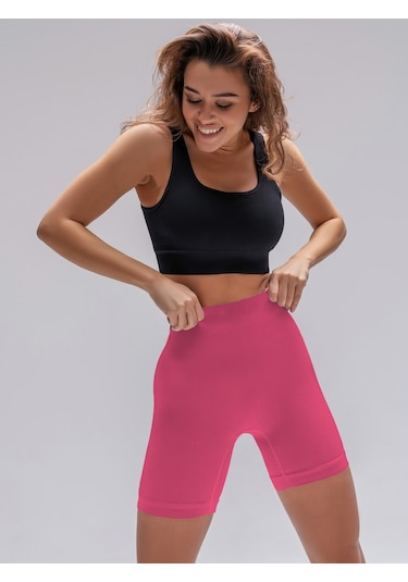 Mistirik Dublin Model Yüksek Bel Fitilli Seamless Biker Şort Şekerpembe Renk027 Şekerpembe