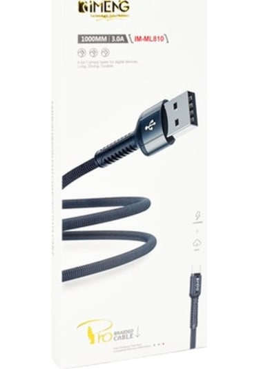 İmeng ML810 3 A Usb A To Type-C Pro Braided Örgülü Data Hızlı Şarj Kablo Siyah