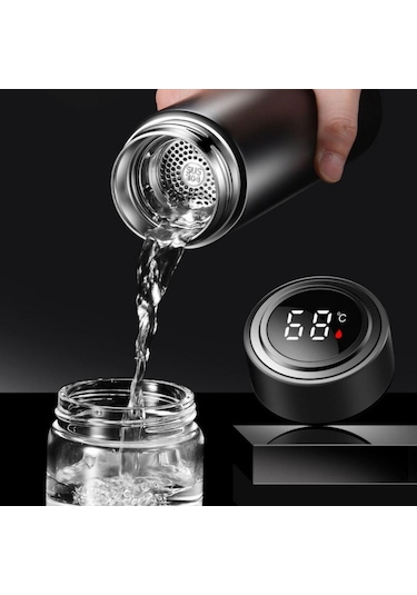 Çelik Dijital Led Sıcaklık Göstergeli Akıllı Termos Matara 400 Ml Siyah