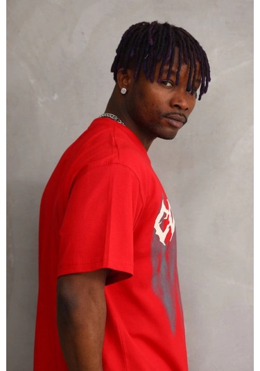 Baskılı Oversize T-shirt - Kırmızı -vlmr Kirmizi